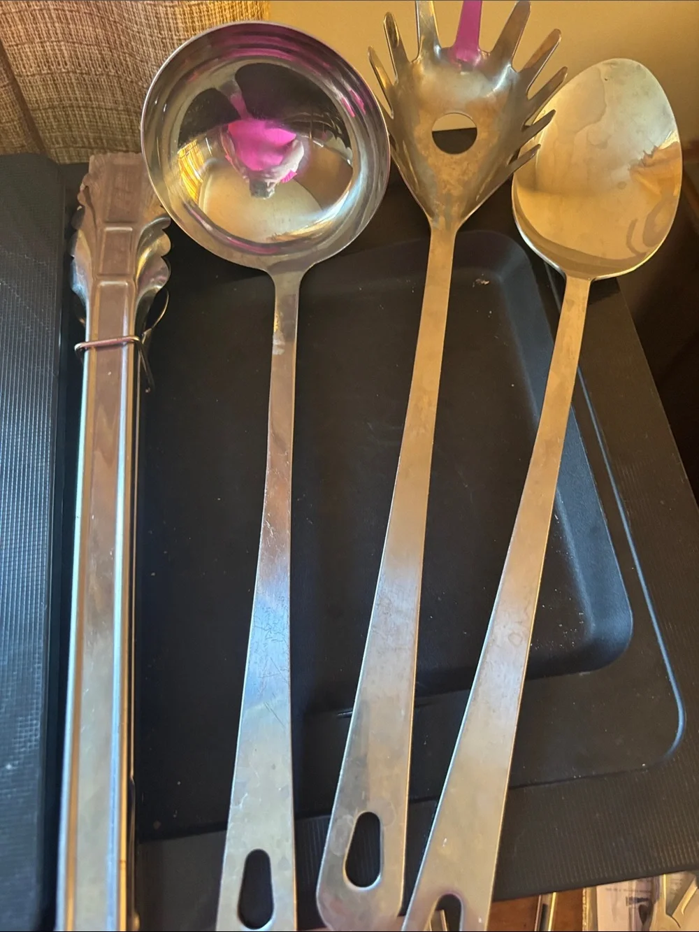 Stainless Steel Serving Spoon, Ladle & Pasta Fork Set - Silver